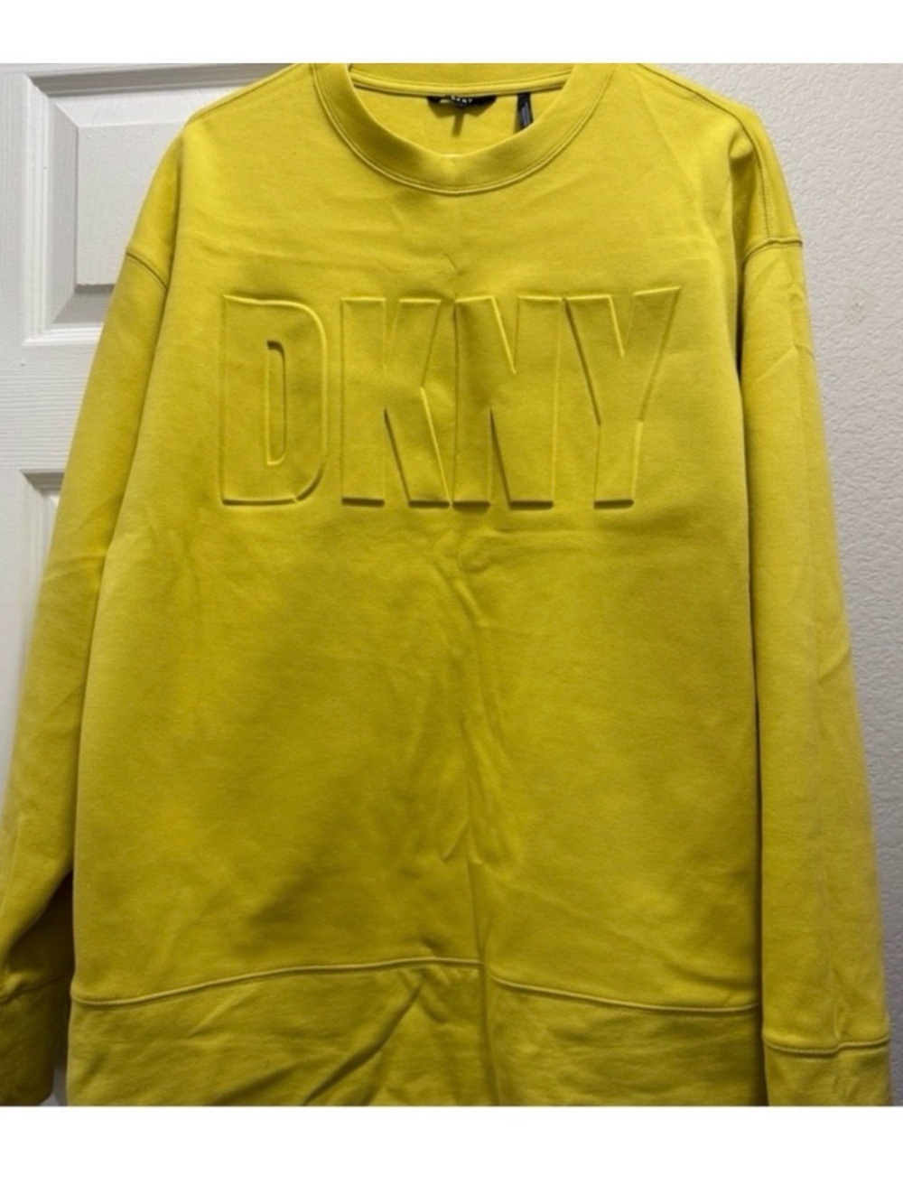 DKNY Men's Bright Yellow Embossed Logo Sweatshirt
